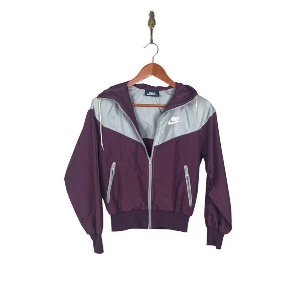 Vintage Nike 80s Navy Tag 100% Nylon Purple Gray Full Zip Jacket Womens Sz. S - Picture 1 of 6